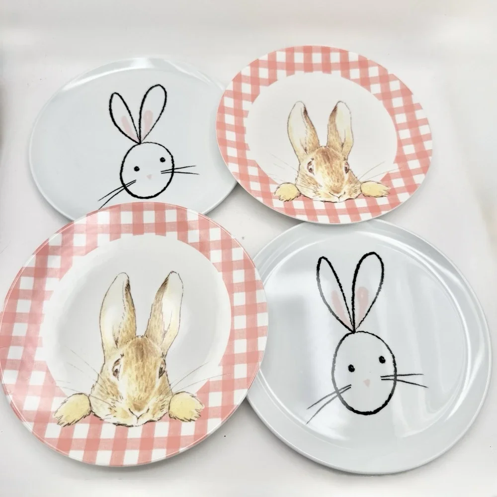 Pottery Barn Kids Crate & Barrel Set of 4 Easter Bunny Melamine Plates 9